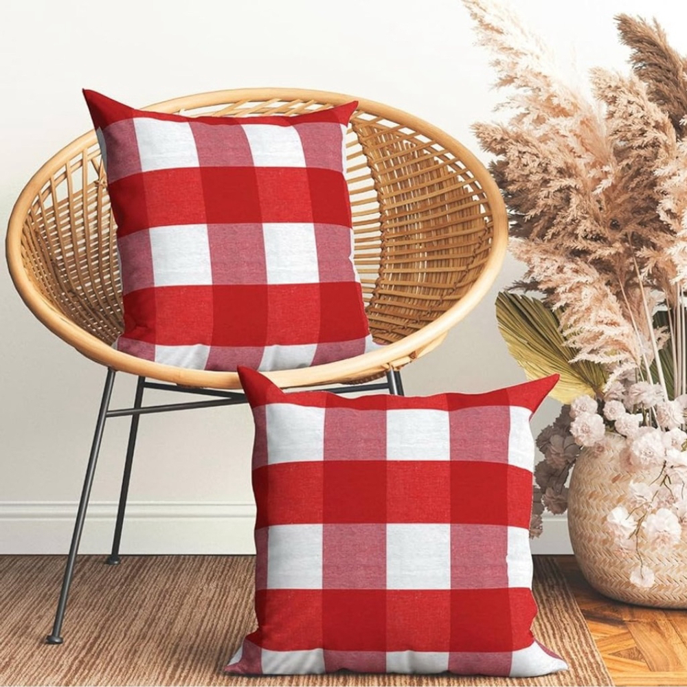 Red and White Checkered Holiday Throw Pillow covers